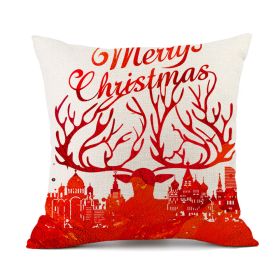 Christmas Elk Santa Claus Red Festive Printed Linen Cushion (Option: Model 8-45x45cm)