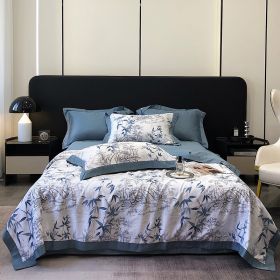 Tencel Summer Duvet Four-piece Washed Silk (Option: Recalling Jiangnan Blue-Summer Quilt 200x230cm)