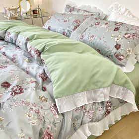 Washed Cotton Small Floral Quilt Cover, Four Piece Bed Sheet Set (Option: Hibiscus-2m flat sheet 4pcs set)