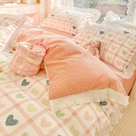 Washed Cotton Small Floral Quilt Cover, Four Piece Bed Sheet Set (Option: Little Words-1.2m flat sheet 3pcs set)