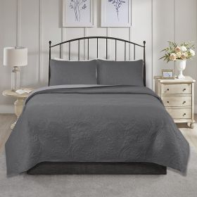 3 Piece Oversized Ultrasonic Embossed Bedspread Set with Classic Paisley Pattern (Color: Gray, size: King)