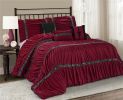 7 Piece Microfiber Ruffles Sequins Embroidery Bed In A Bag Comforter Set