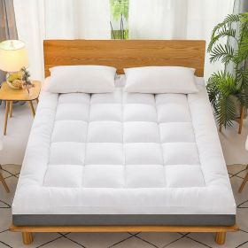 Mattress Topper Pad Quilted Mattress Cover Bed Protector King Queen Full Twin Size (Color: White, size: Full)